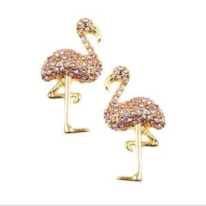 NWT NEVER WORN Pink & Gold Flamingo Stud Earrings